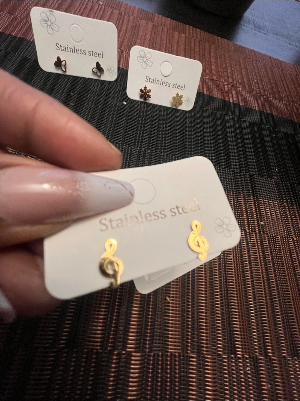 Gold Tone Stainless Steel Stud Earring Set - 4 Pairs
